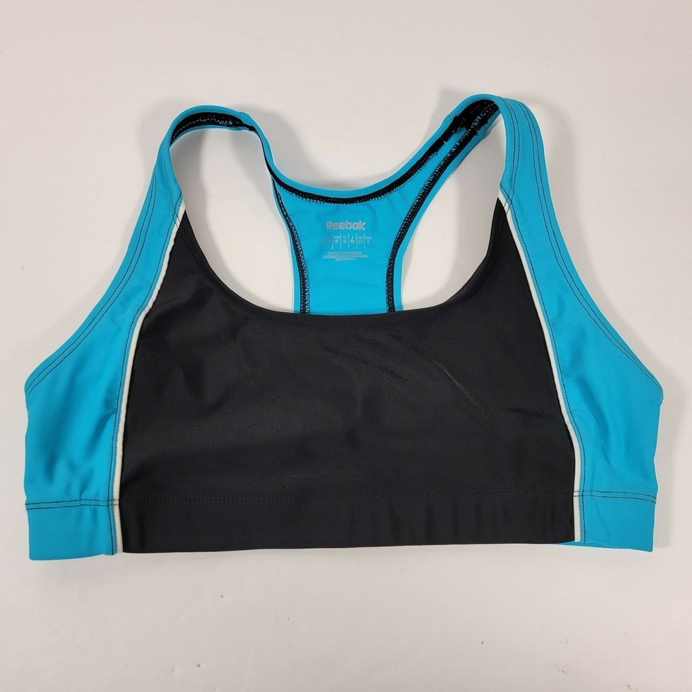 Reebok Sports Bra Womens Small Blue Black Racerback Colorblock